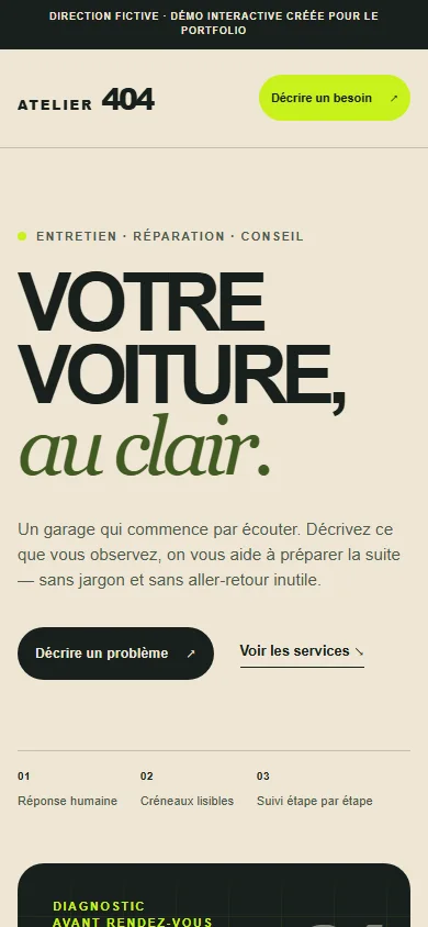Vue mobile du prototype Atelier 404