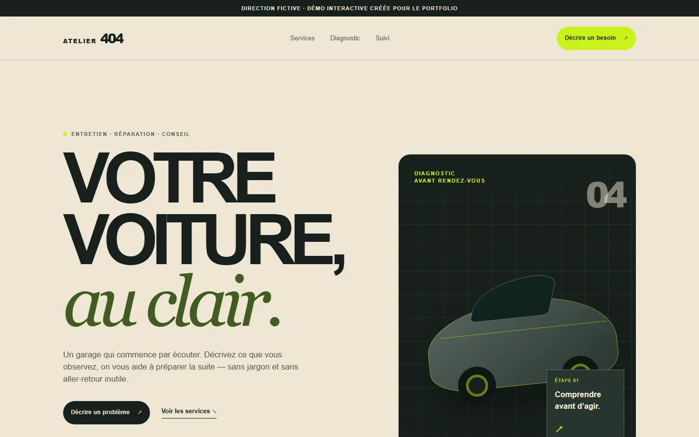 Page d’accueil du prototype Atelier 404